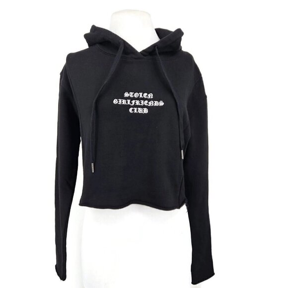 New Stolen Girlfriends Club Crop Hoodie Womens 12/M Black Pullover - Picture 2 of 6